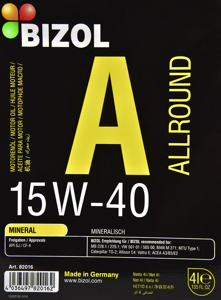 Моторное масло Bizol Allround 15W-40 4 л на Renault Clio
