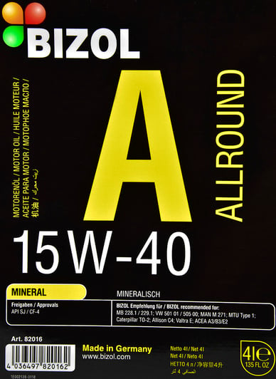 Моторное масло Bizol Allround 15W-40 4 л на Volvo 960
