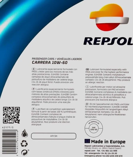 Моторное масло Repsol Carrera 10W-60 4 л на Peugeot 307