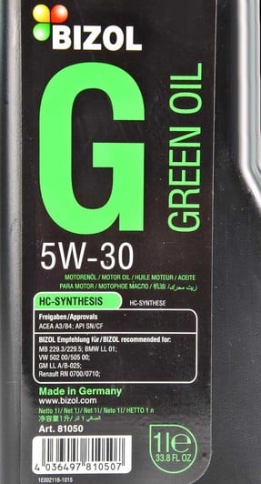 Моторное масло Bizol Green Oil 5W-30 1 л на Chevrolet Beretta