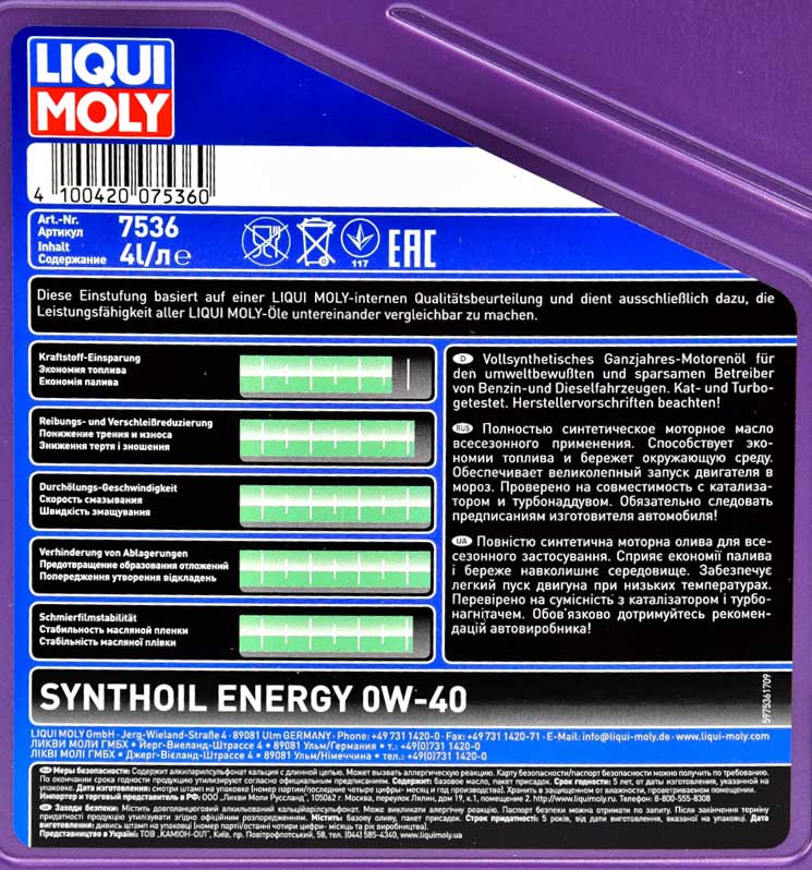 Моторна олива Liqui Moly Synthoil Energy 0W-40 4 л на Hyundai i40