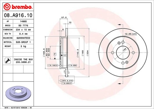 Гальмівний диск Brembo 08.A916.10