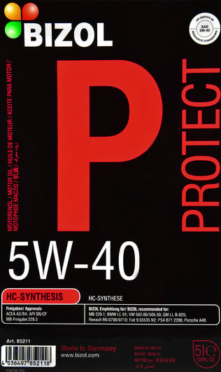 Моторна олива Bizol Protect 5W-40 5 л на Peugeot 806