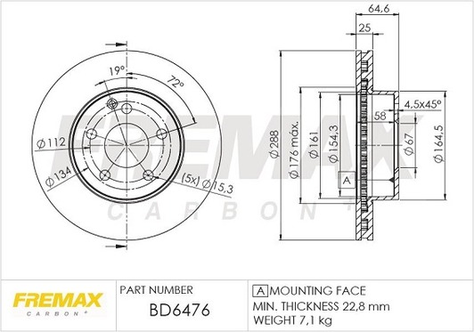 Тормозной диск Fremax BD-6476 для Mercedes C-Class