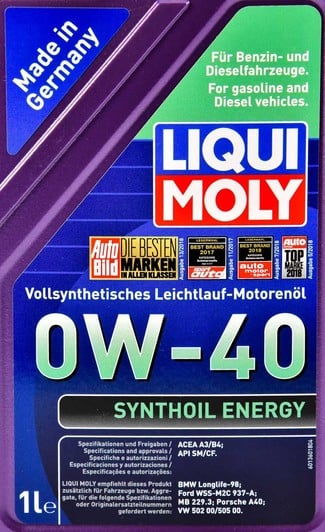 Моторна олива Liqui Moly Synthoil Energy 0W-40 1 л на Toyota Land Cruiser Prado (120, 150)