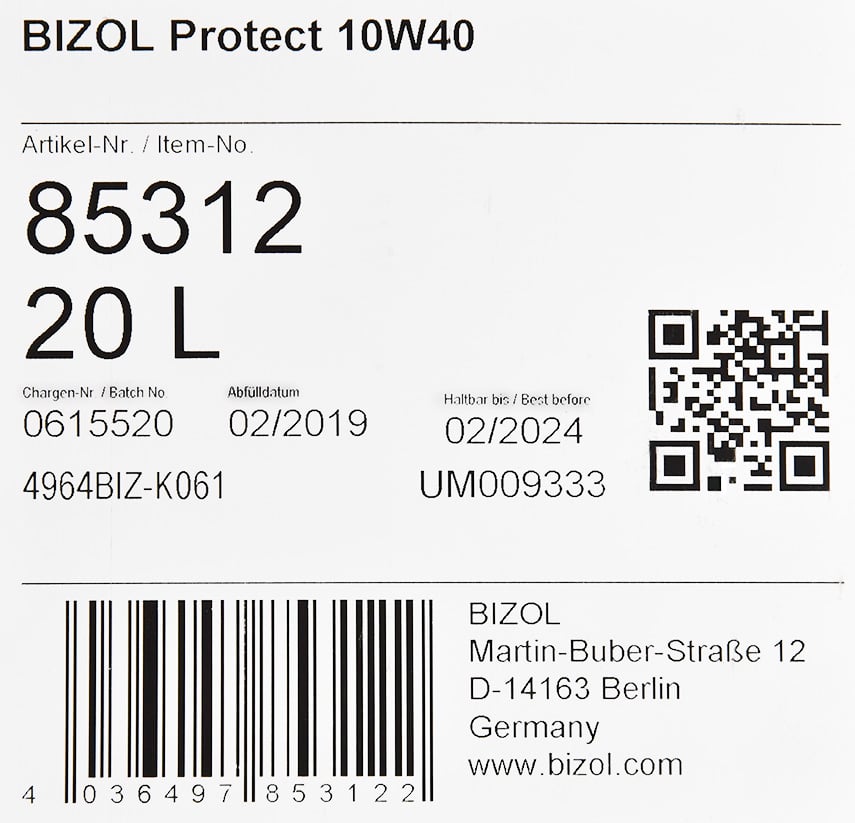 Моторное масло Bizol Protect 10W-40 20 л на Mitsubishi Space Star