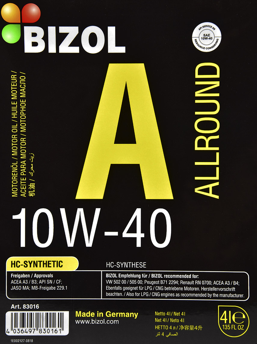 Моторное масло Bizol Allround 10W-40 4 л на Toyota Previa