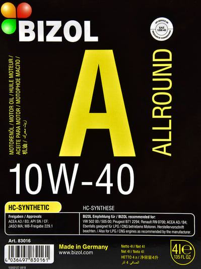 Моторное масло Bizol Allround 10W-40 для Alfa Romeo 33 4 л на Alfa Romeo 33