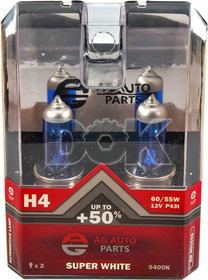 Автолампа AG-Autoparts Super White H4 P43t 55 W 60 W темно-блакитна ag40104s