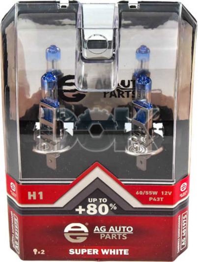 Автолампа AG-Autoparts Super White H1 P43t 55 W 60 W прозрачно-голубая ag40197s