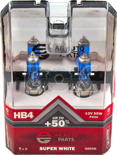 Автолампа AG-Autoparts Super White HB4 P22d 55 W світло-блакитна ag40109s