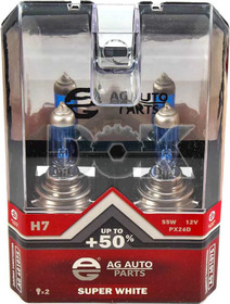 Автолампа AG-Autoparts Super White H7 PX26d 55 W светло-голубая ag40107s