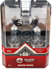 Автолампа AG-Autoparts Super White H4 P43t 90 W 100 W светло-голубая ag40221s