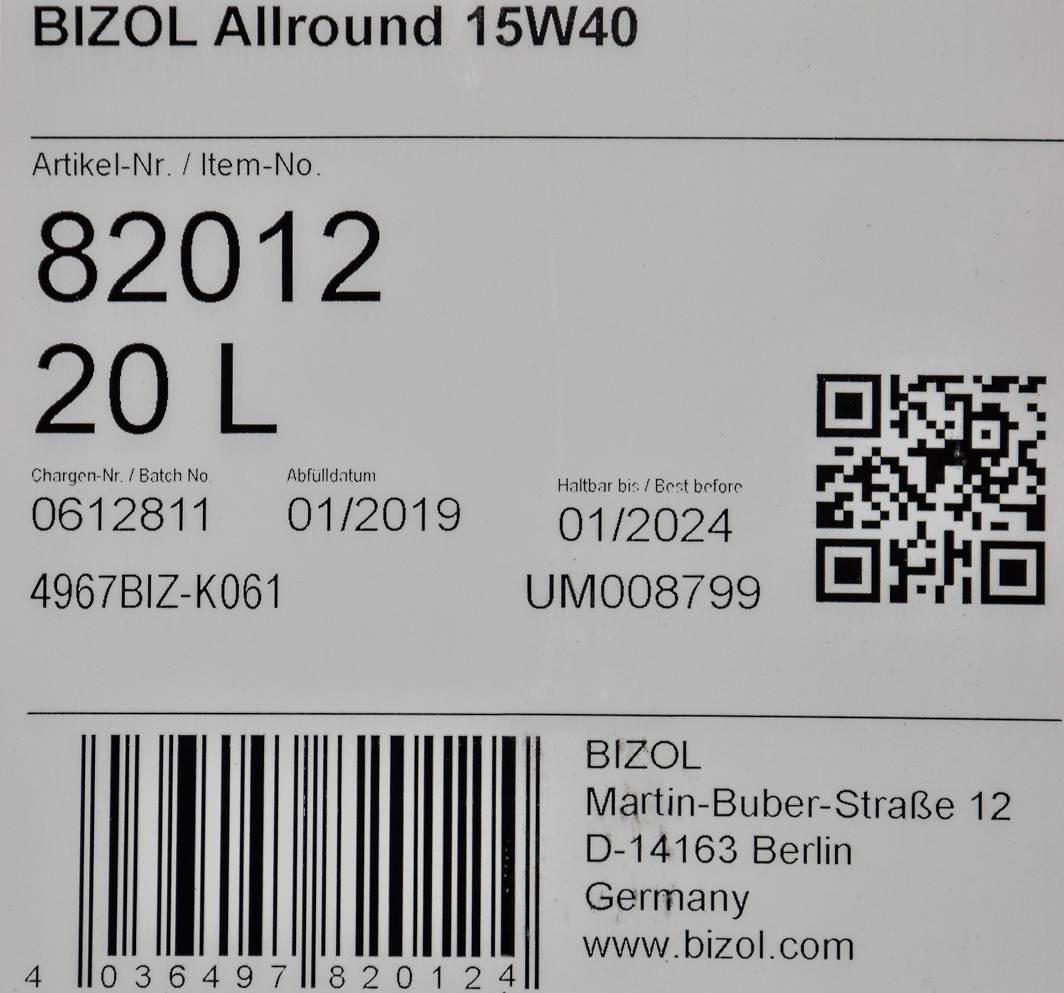 Моторное масло Bizol Allround 15W-40 20 л на Chevrolet Evanda