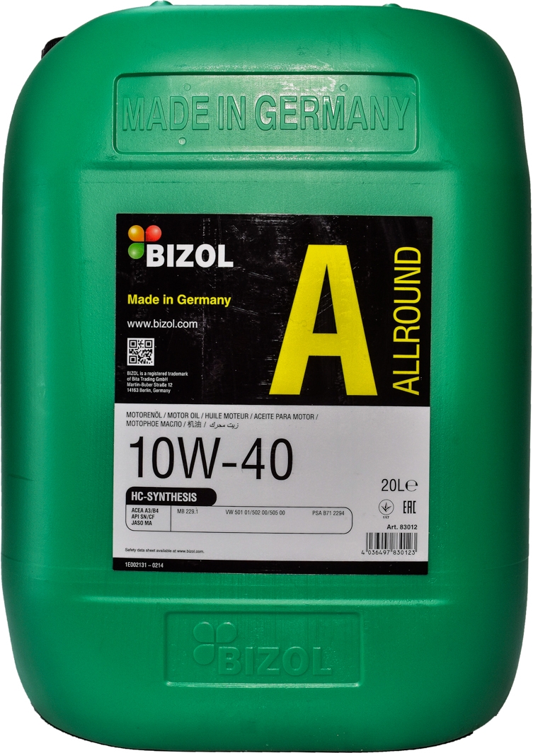 Моторное масло Bizol Allround 10W-40 20 л на Volkswagen Up