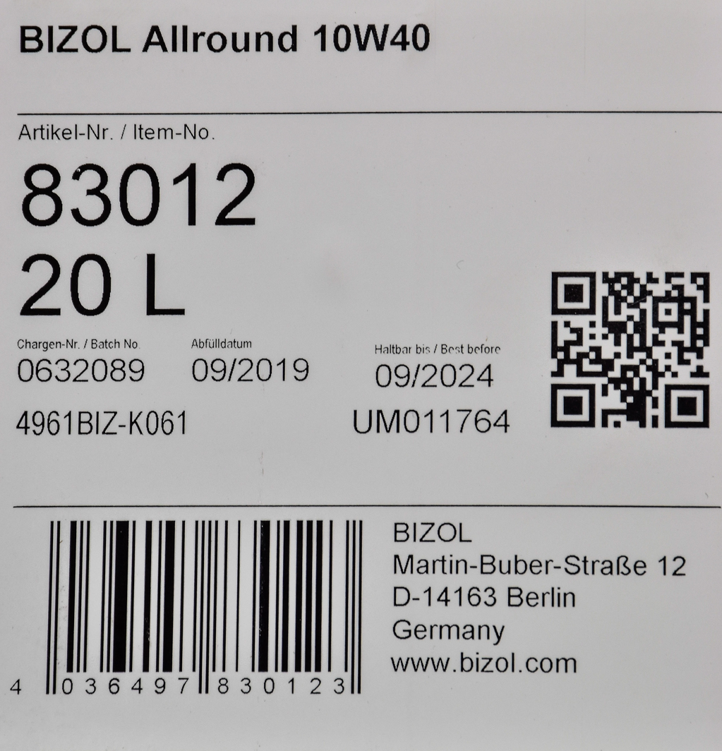 Моторное масло Bizol Allround 10W-40 20 л на Renault Sandero