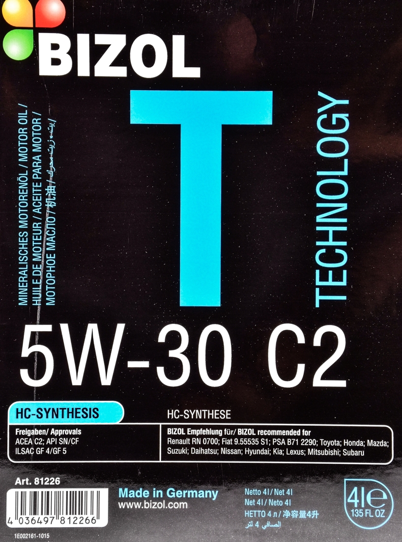 Моторна олива Bizol Technology C2 5W-30 4 л на BMW 1 Series