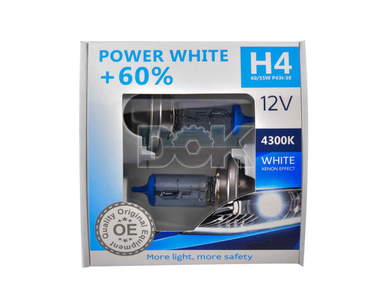 

Автолампа Brevia 12040PWS Power White +60% H4 P43t 55 W 60 W светло-голубая