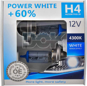 Автолампа Brevia Power White +60% H4 P43t 55 W 60 W светло-голубая 12040PWS