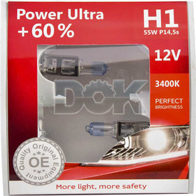 Автолампа Brevia Power Ultra +60% H1 P14,5s 55 W прозрачно-голубая 12010PUS