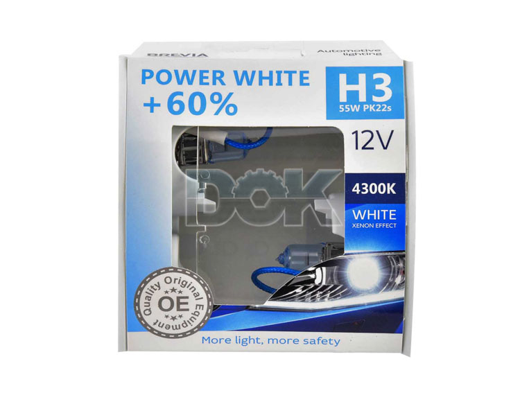 

Автолампа Brevia 12030PWS Power White +60% H3 PK22s 55 W светло-голубая