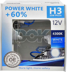 Автолампа Brevia Power White +60% H3 PK22s 55 W светло-голубая 12030PWS