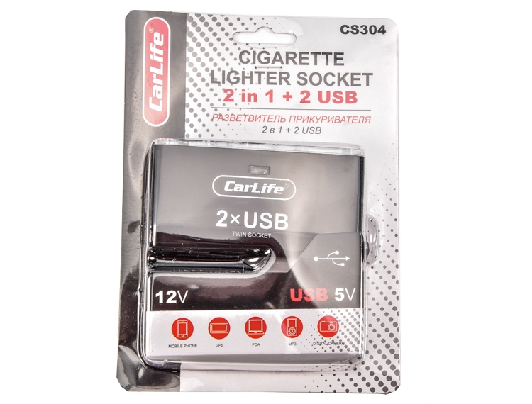 

Разветвитель прикуривателя с USB Carlife 2 в 1 + 2 USB CS304