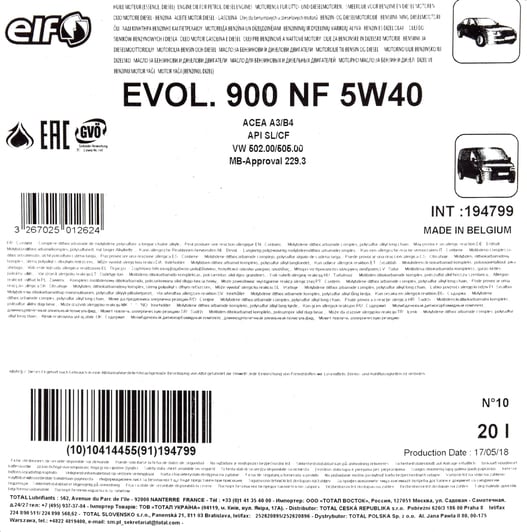 Моторное масло Elf Evolution 900 NF 5W-40 20 л на Chevrolet Colorado