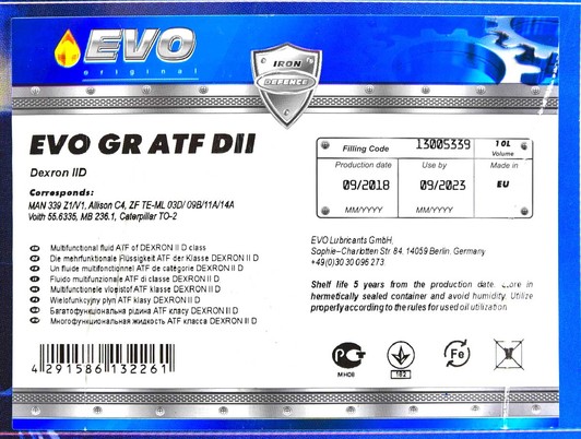 EVO GR ATF D II (10 л) трансмиссионное масло 10 л