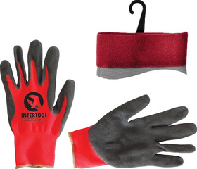 Перчатки рабочие Intertool трикотажные с нитриловым покрытием красные с черным