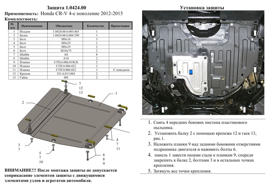 Защита двигателя Kolchuga 0424.00 на Honda CR-V ZiPoFlex на Honda CR-V