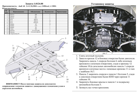 Защита двигателя Kolchuga 0124.00 на Audi A6 Standart на Audi A6