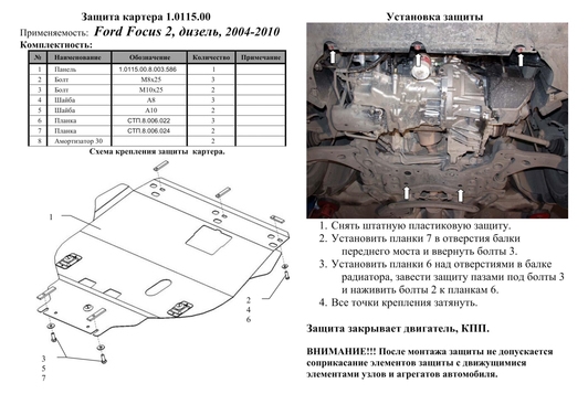 Захист двигуна Kolchuga 0115 на Ford Focus ZiPoFlex на Ford Focus