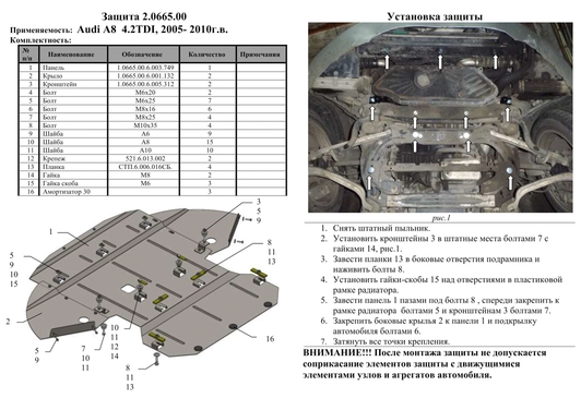 Защита двигателя Kolchuga 0665.00 на Audi A8 ZiPoFlex на Audi A8
