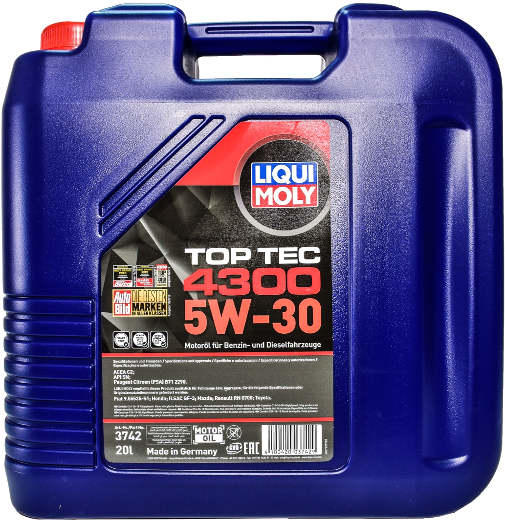 Моторна олива Liqui Moly Top Tec 4300 5W-30 для Hyundai Genesis 20 л на Hyundai Genesis