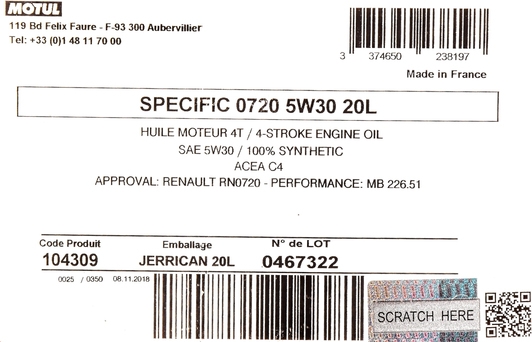 Моторное масло Motul Specific 0720 5W-30 20 л на Honda CR-V