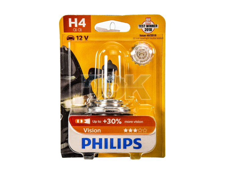 Автолампа Philips Vision H4 P43t-38 55 W 60 W прозрачная 12342PRB1