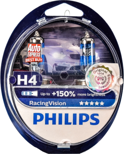 Автолампа Philips RacingVision H4 P43t-38 55 W 60 W светло-голубая 12342RVS2