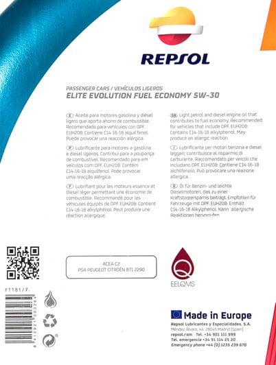 Моторна олива Repsol Elite Evolution Fuel Economy 5W-30 для Opel GT 5 л на Opel GT