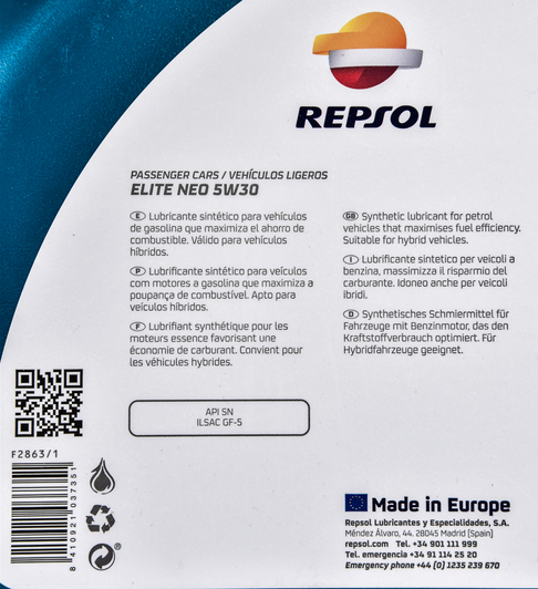 Моторное масло Repsol Elite Neo 5W-30 4 л на Nissan NV200