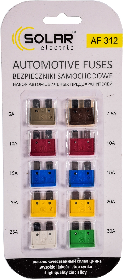 

Предохранитель автомобильный Solar af312 FT8 5A 7,5A 10A 15A 20A 25A 30A 10 шт.