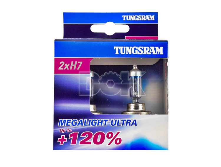 

Автолампы Tungsram 58520snu2d Megalight Ultra +120 H7 PX26d 55 W прозрачно-голубая