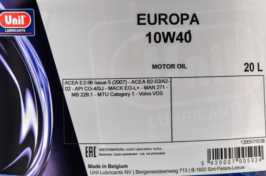 Моторна олива Unil Europa 10W-40 20 л на Fiat Talento