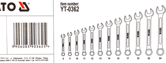 Набор ключей рожково-накидных Yato YT-0362 8-24 мм 12 шт
