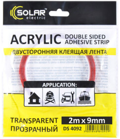 Двухсторонний скотч Solar DS4092 на акриловой основе 9 мм x 2 м