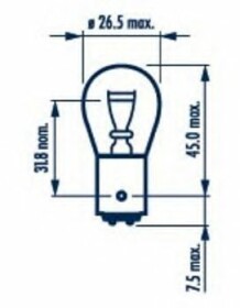 Автолампа Narva P21/5W BAY15d 5 W 21 W прозрачная 17916