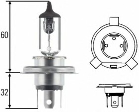 Автолампа Behr Hella Standard H4 P43t-38 55 W 60 W прозрачная 8gj002525131