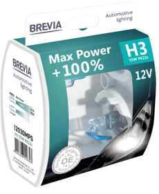 Автолампа Brevia Max Power +100% H3 PK22s 55 W прозрачно-голубая 12030MPS
