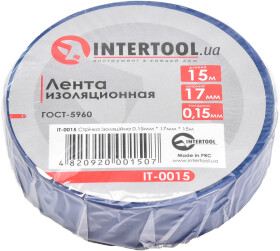Изолента Intertool it0015 синяя ПВХ 17 мм x 15 м