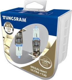 Автолампа Tungsram Megalight Ultra +130 H1 P14,5s 55 W прозрачно-голубая 50310XNU2PL